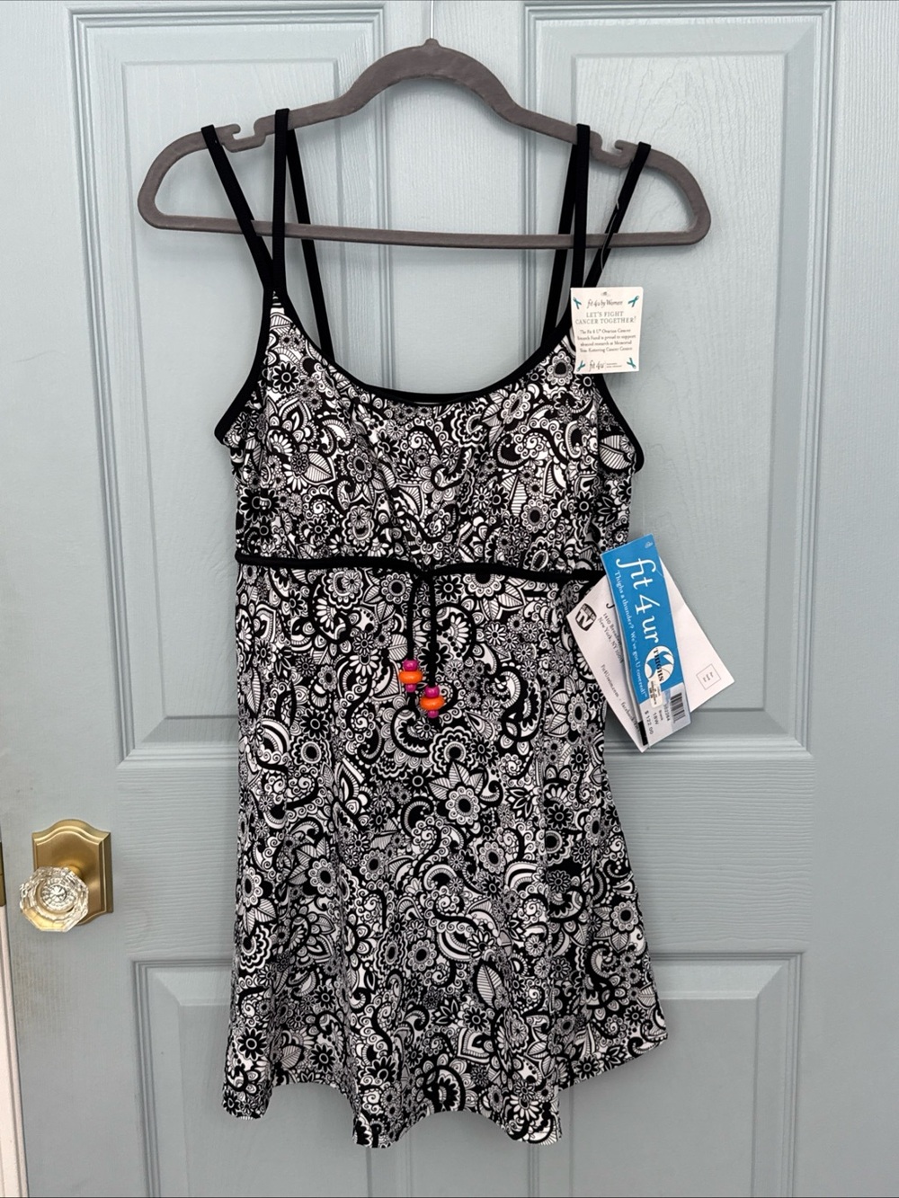 Fit 4 U Swimsuit Dress Black White Paisley NWT 18W 302264 4 Ur Thighs Slimming